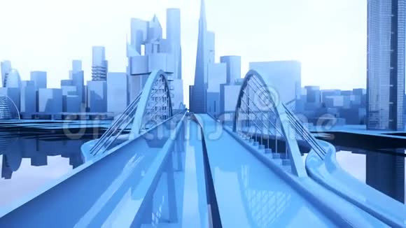 城市蓝色城市建筑中移动摄像机的抽象动画视频的预览图