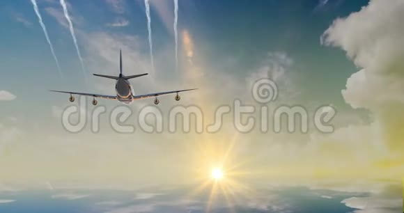 飞机乘晴天蓝天飞行循环视频视频的预览图