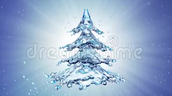 蓝色背景的圣诞水溅树视频的预览图