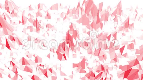 多丝或粉红色低聚表面作为几何网格卡通中多边形数字镶嵌红色环境或背景视频的预览图