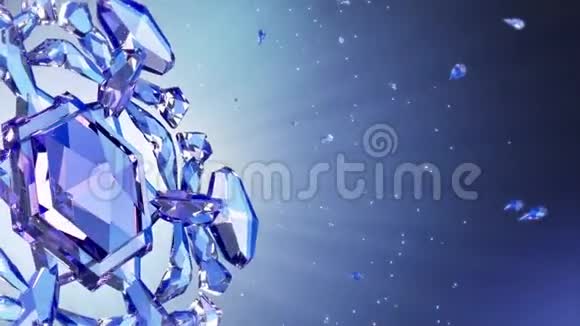 蓝色背景下水晶雪花三维图像视频的预览图