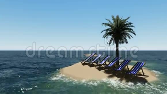 阳光明媚的一天沙滩上的椅子和棕榈树视频的预览图