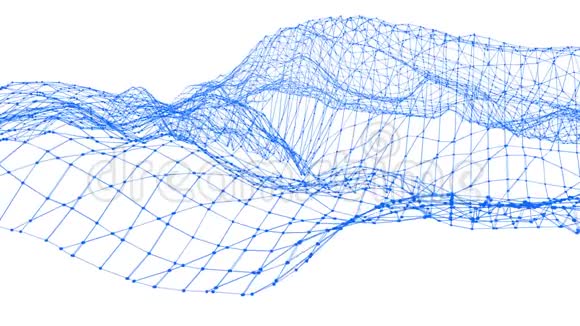 抽象简单的蓝色挥动三维网格或网格作为几何网格蓝色几何振动环境或脉动数学视频的预览图