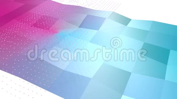 抽象简单的蓝色粉红色低聚三维表面和飞行白色晶体作为抽象的简单环境软几何视频的预览图