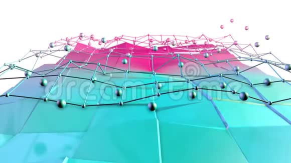 低聚三维表面以飞行网格或网格和运动球为环境软几何低聚背景视频的预览图