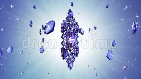 蓝色背景下水晶雪花三维图像视频的预览图