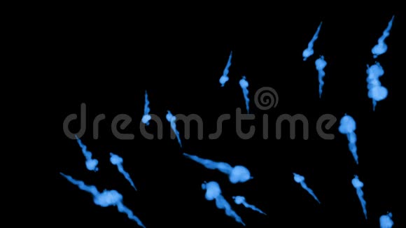 许多流动的荧光蓝墨水或烟雾隔离在黑色的缓慢运动蓝色的水用于油墨背景视频的预览图