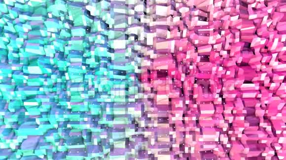 摘要简单的蓝色粉红色低聚三维表面和飞行白色晶体作为晶体网格软几何低聚视频的预览图
