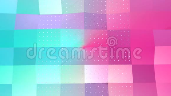 摘要简单的蓝色粉红色低聚三维表面和飞行白色晶体作为几何网格软几何低聚视频的预览图