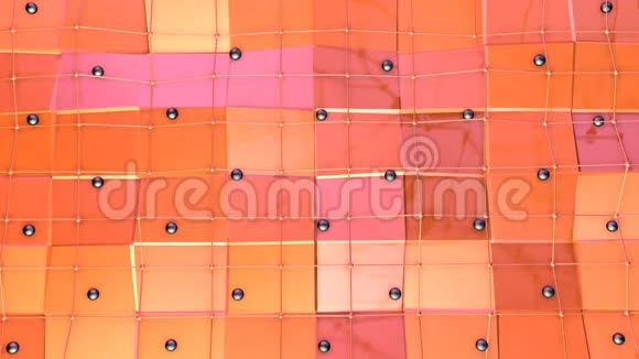 低聚三维表面与飞行网格或网格和黑球作为晶体网格软几何低聚背景视频的预览图