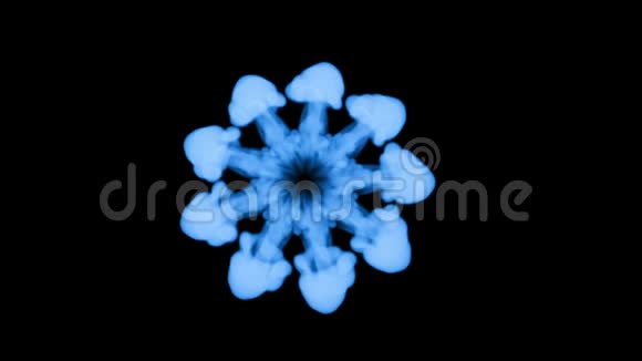 荧光蓝墨水或烟雾形成恒星在黑色上缓慢地分离水中的蓝色用于油墨背景油墨视频的预览图