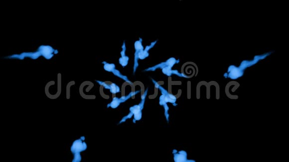 荧光蓝墨水或烟雾形成恒星在黑色上缓慢地分离水中的蓝色用于油墨背景油墨视频的预览图