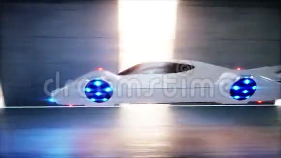 未来派飞车快速驾驶在SCIFI隧道科里多未来的概念现实的4k动画视频的预览图