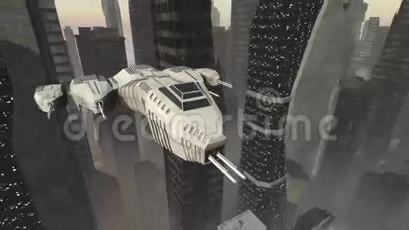 太空飞船飞过未来的城市视频的预览图