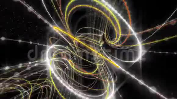 带有慢运动的发光粒子条纹物体的启发式动画4096x2304环4K视频的预览图
