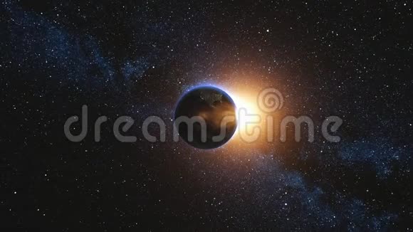 地球和太阳星旋转的空间视图视频的预览图