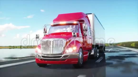 半拖车公路上的卡车运输物流理念4K写实动画视频的预览图