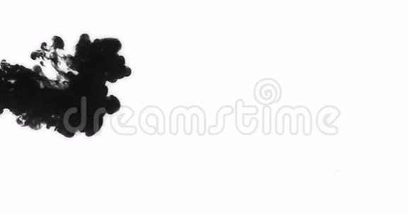 抽象的黑色墨水在白色背景上飞溅和洗涤墨水流动视频的预览图