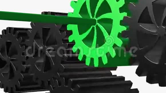 旋转齿轮在绿色和黑色在白色视频的预览图
