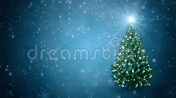 有雪花飘落的圣诞树和星星视频的预览图