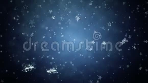 有雪花飘落的圣诞树和星星视频的预览图
