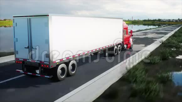 半拖车公路上的卡车运输物流理念4K写实动画视频的预览图
