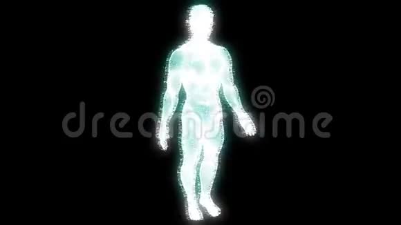 男性人体三维线架全息图在运动中不错的三维渲染视频的预览图