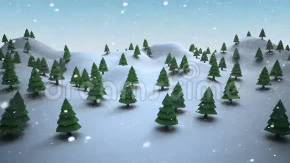 白雪皑皑的风景上的圣诞树视频的预览图