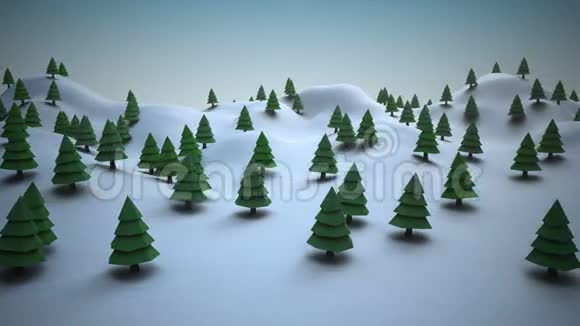 白雪皑皑的风景上的圣诞树视频的预览图