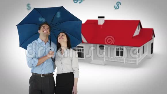 持有雨伞的商人和商人的综合形象视频的预览图