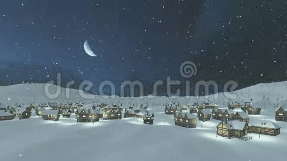 在降雪的夜晚舒适的雪乡视频的预览图