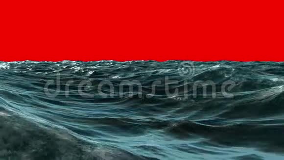 红幕天空下波涛汹涌的蓝色海洋视频的预览图
