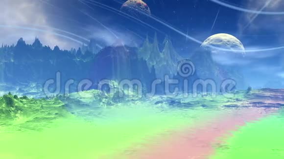 幻想外星人星球岩石和湖泊视频的预览图