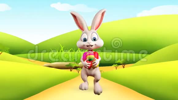 快乐的兔子带着五颜六色的鸡蛋视频的预览图