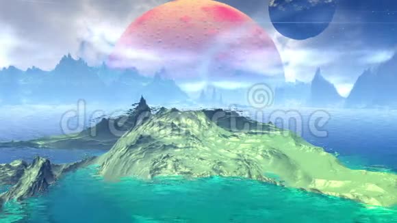 幻想外星人星球岩石和湖泊视频的预览图
