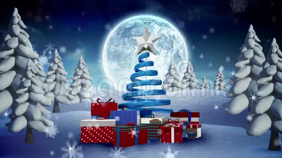 圣诞树和雪景礼物视频的预览图