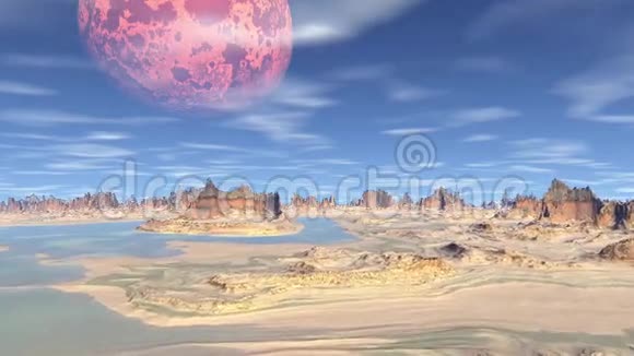3D使幻想外星行星岩石和天空视频的预览图