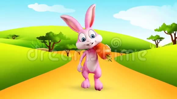 复活节兔子用胡萝卜走路视频的预览图