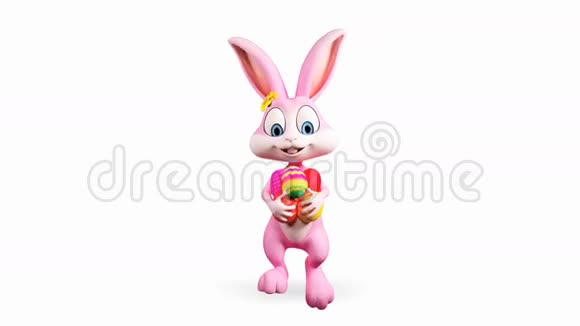 快乐的粉红色兔子和五颜六色的鸡蛋视频的预览图