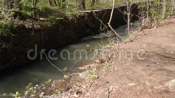 佐治亚州奥尔德洛佩磨坊路公园向下游看着滚道上流动的水视频的预览图