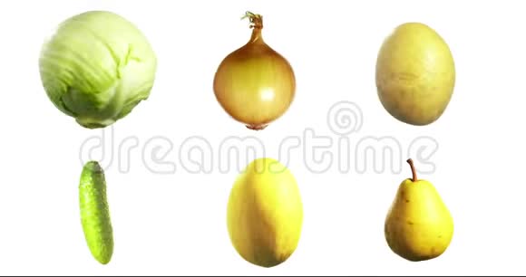 在白色背景下分离的水果和蔬菜视频的预览图
