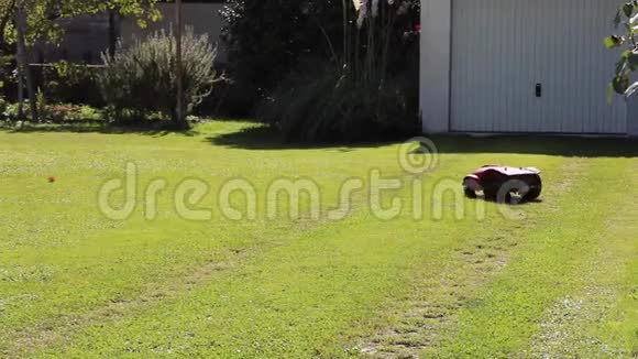 机器人割草机在花园里割草视频的预览图