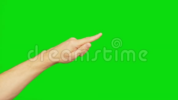 左手用食指隔离在绿色屏幕上手指指向屏幕的角落快关门阿尔法通道视频的预览图