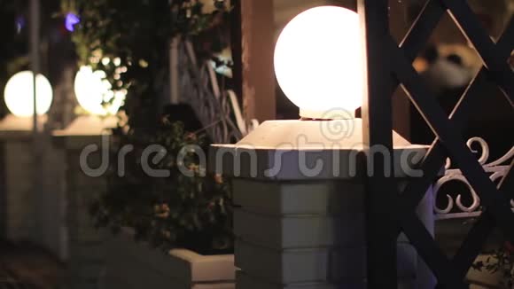夜间咖啡厅灯光和植物的缓慢全景视频的预览图