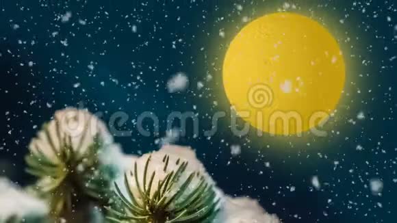 圣诞夜圣诞老人雪橇和雪橇飞过天空新年动画卡片视频的预览图