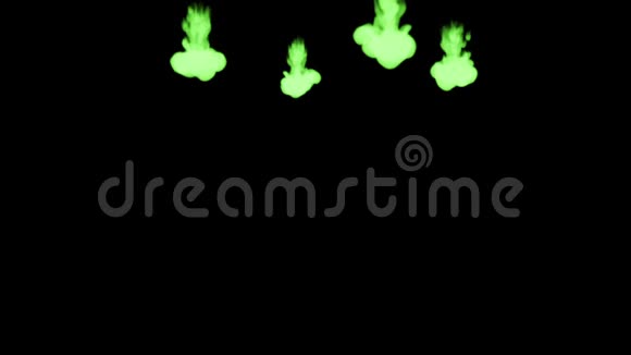 荧光亮绿色颜料混于水中多滴墨水这是3D渲染镜头的慢动作墨水视频的预览图