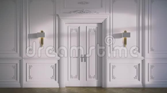 白色经典开门器设计穿过经典的室内动画视频的预览图