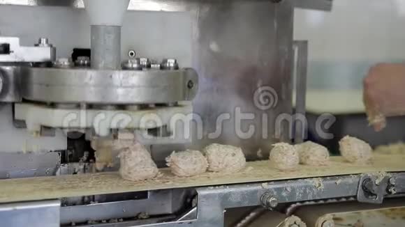 切碎的鸡肉落在工厂的传送带上视频的预览图