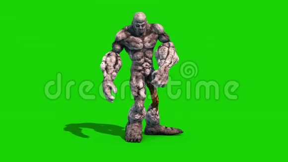 岩石人怪物自行车前绿色屏幕循环3D渲染动画视频的预览图