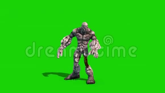 岩石人怪物攻击前绿色屏幕循环3D渲染动画视频的预览图